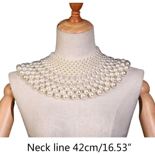 Sweet Wedding Dress Statement Decorative Necklace Fanshaped Irregular Faux Pearl Beading Bib Choker Fake Collar Jewelry Layered