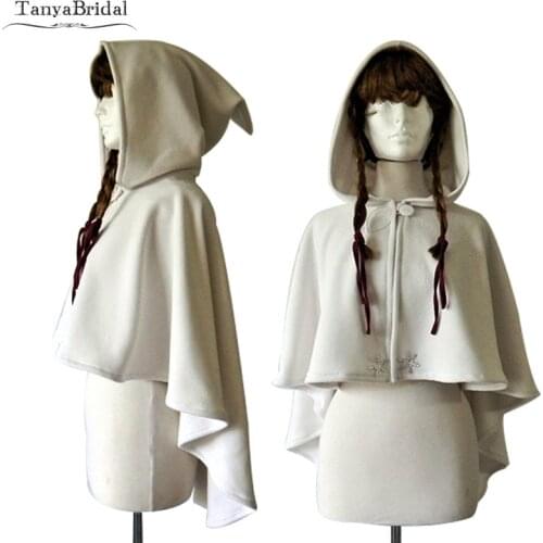 Hooded Winter Wedding Cape Cloak Shawl Poncho Wrap Medieval Fantasy Elven Faerie Cape Button Closure DJ022