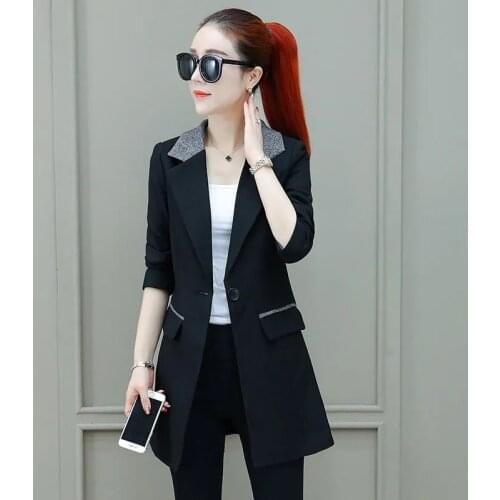 Spring Autumn Womens Blazer Jacket New Single Button Mid Long Overcoat Slim Plus Size 4XL Lady Business Office Blazer Coat Top