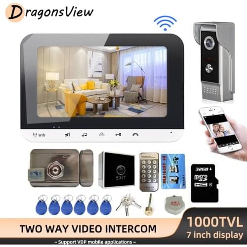 DragonsView Home Wifi Intercom Video Door Phone with Electric Lock Wireless 1000TVL Doorbell Camera Record Remote Unlock IP65