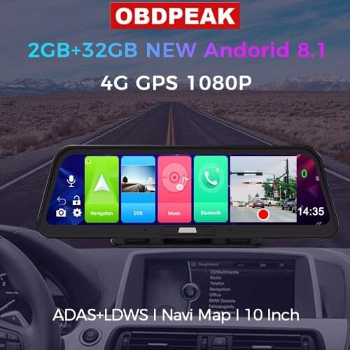 Dash Cam Video Recorder 10 Inch Android 8.1 ADAS 10 in 1 2GB+32GB Car DVR Mirror Camera 4G WIFI GPS Bluetooth Full HD 1080P