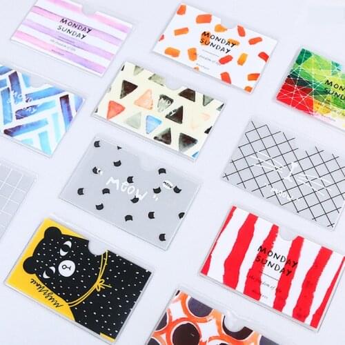 Cartoon plastic translucent card sets holders animal pattern kid lady boys girls students school bus cards protection case cover