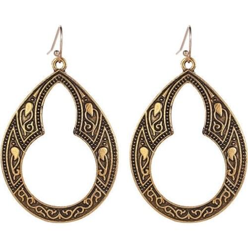 Bobo Ethnic Style Vintage Large Carved Calabash Black Tan Ancient Silver Plated Drop Earrings Dangle Earrings For Women