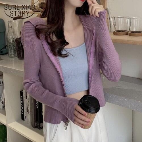 Chic Sweatershirt Hooded Women Cardigan Sweater Fashion Zipper Long Sleeve Cardigans Spring Autumn Knit Outwear Coat Thin 11802