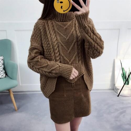 Sweater Casual 2021 Solid Color High Collar Loose Hot Sell Pullovers Bats Sleeve Thick Women Sweter Sweaters Vestidos LXJ636