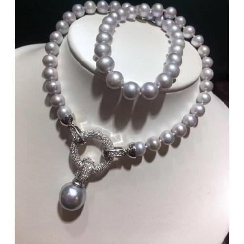 Fine Jewelry Natural Fresh Water 8-9mm Gray Peals Necklaces for Women Fine Pearls Necklaces