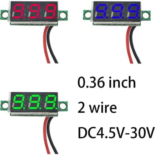 0.36 Inch 2 Wire 0.36'' DC 3.7-32V 3 Digit Display Voltmeter Mini LED Digital Panel Volt Voltage Meter Instrument Red/Blue/Green