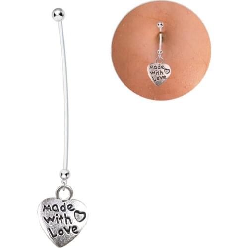 1PC Trendy Flexible Pregnant Belly Button Ring Vintage Heart Pendant Surgical Steel Navel Piercing Mothers Day Body Jewelry