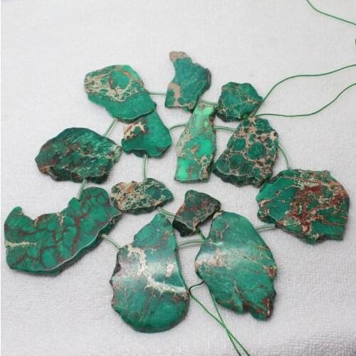 17x23~34x53mm Green Emperor imperial Jaspers slice Freedom Side Hole Loose Beads 15