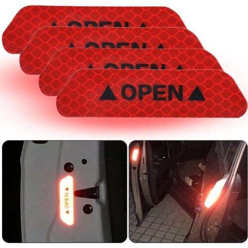 4Pcs Adhesive Car Door Open Reflective Sticker Tape Safety Warning Mark Decal