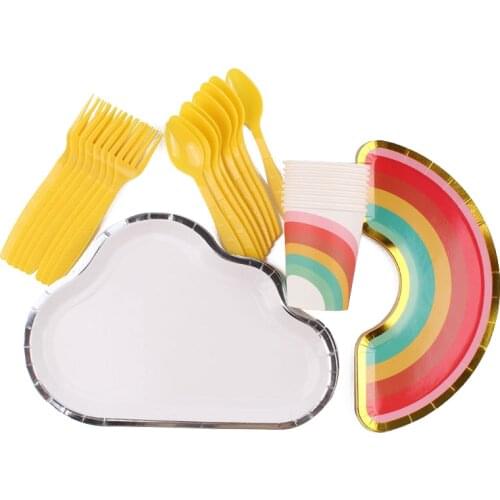 Rainbow-Themed Tableware Disposable Tableware Plates Birthday Parties Banquet Party Dinners Parties Decorations Party Supplies