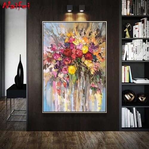 Handmade Diamond Painting Cross Stitch Abstract Oil Painting Modern Diamond EMbroidery Living Room Decorative Flower Rose