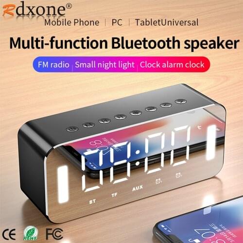 Wireless Bluetooth Speaker Stereo LED Mirror Digital Alarm Clock Portable Mobile Phone Holder FM Hand-Free Call MP3 TF AUX