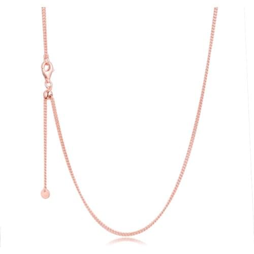 100% Real 925 Sterling Silver Rose Gold Color Curb Chain Necklaces for Women DIY Beads Charms Jewelry Wholesale berloques