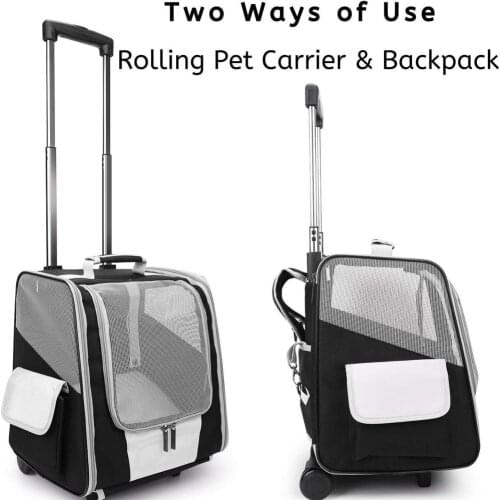 Pet Cat Trolley Case Carrier Fully Ventilated Mesh Dog Backpack Portable Outdoor Detachable Wheeling Breathable Backpack