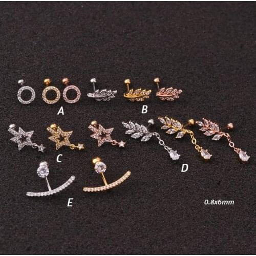 Zircon Pendant Ear Piercing Jewelry Steel Barbell Earrings Helix Cartilage Studs