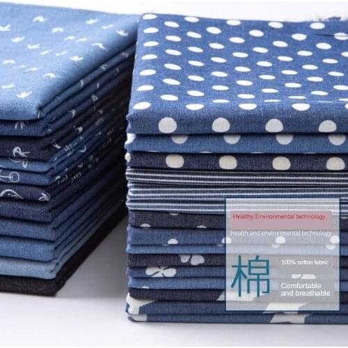 Denim Fabric Thin Soft Washed Shirt Clothing DIY Fabric Cotton 100% Sewing Dress Brocade Blue Stripes Stars Geometric Printed