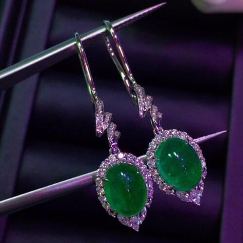 E320 18K Gold AU750 Colombia Origin Green Emerald 5.2ct Diamonds Female Drop Earrings for Women Fine Earrings