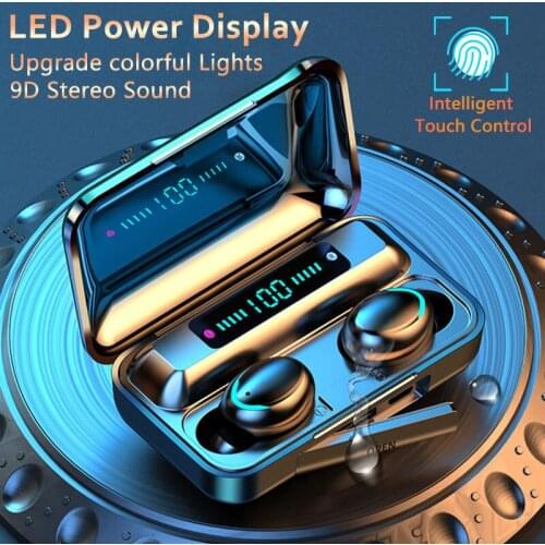 F9-V5.0 Bluetooth 5.0 Earphones TWS Fingerprint Touch Headset HiFI Stereo Waterproof Earbuds Wireless Headphones for sport