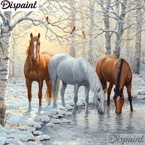 Dispaint Full Square/Round Drill 5D DIY Diamond Painting "Animal horse snow" 3D Embroidery Cross Stitch 5D Home Decor A12126