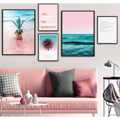 Pineapple Coconut Tree Ocean Beach Quote Wall Art Canvas Painting Nordic Posters And Prints Wall Pictures For Living Room Decor