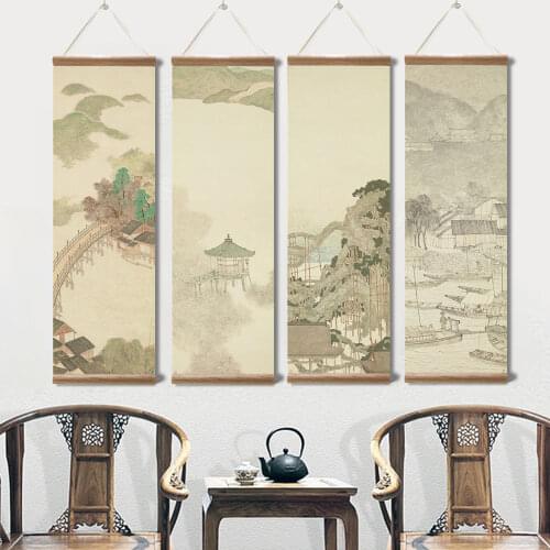 Chinese Traditional landscape Canvas Scroll Paintings Posters Prints Wall Art Pictures for Living BedRoom Home Decor with Frame