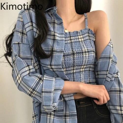 Женские рубашки в клетку Kimotimo China At AliExpress