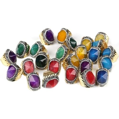 1pcs Semi-precious Stone Rhinestone Druzy Stone Angular Agates Golden Frame Snake Leather Multicolor Open Cuff Unisex Party Ring