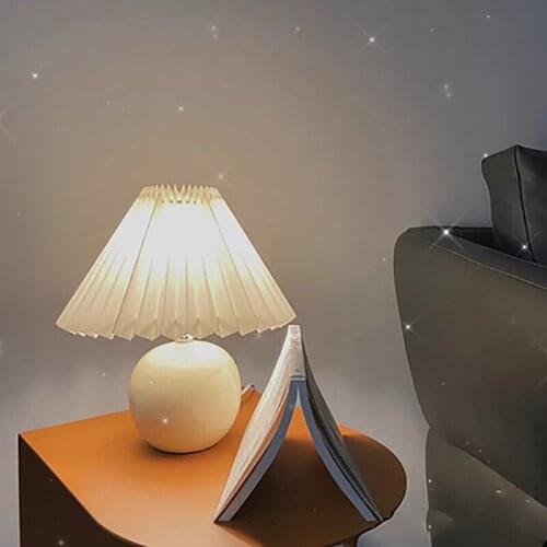 Korean LED Dimming Ceramic Table Lamps Pleated lampshade Bedside Lamp For Bedroom Living Home Deco illumination E27 EU Plug