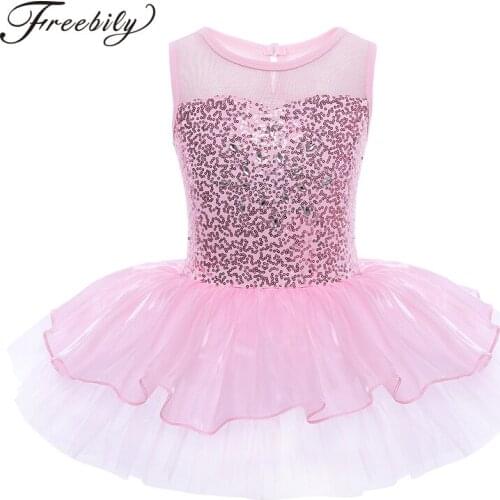 Teens Girl Ballerina Prom Party Costume Kids Sequined Reflective Flower Dress Dancewear Gymnastic Leotard Teen Ballet Tutu Dress