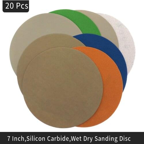 20PCS 7 Inch Waterproof Sandpaper Hook and Loop Silicon Carbide 60 to 10000 Grits for Wet or Dry Sanding