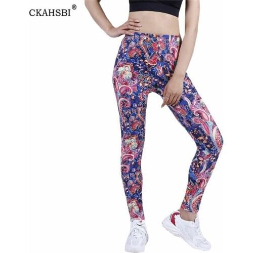 CKAHSBI Fitness Leggings Push Up Tights Women Sport Yoga Pant High Waist Workout Blue Cashew Flower Ankle-Length Drop Shipping