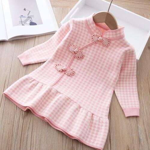 Baby Girl Fashion Sweater Dress Chinese Style Knitted Princess Dress for Kids Baby Cute Winter Clothes Kids Winter Sweater