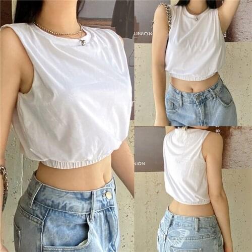 2021 Fashion Trend Women Sleeveless Solid Color Crop Tops Stylish Round Neck Simple Summer Casual Fitting Tanks Sun-tops Vest