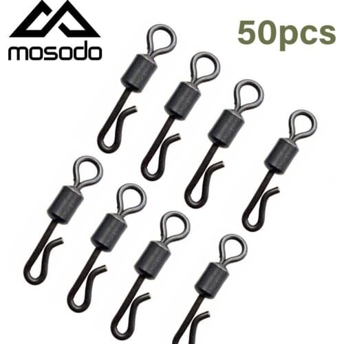 Mosodo 50pcs Matte Black Rolling Quick Change Swivels Carp Rigs Long Body Swing Snap Connector for Carp Fishing Hooks Swivels