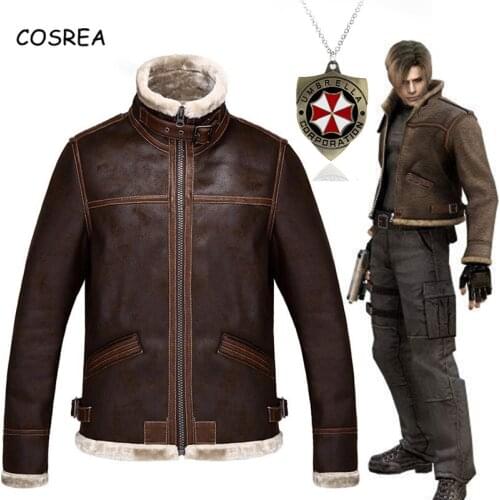 Game Cosplay Mens Leather Jacket Thickening Warm Winter Zipper Coat Tops PU Faux Fur Plush Cloths Halloween Costumes for Adult
