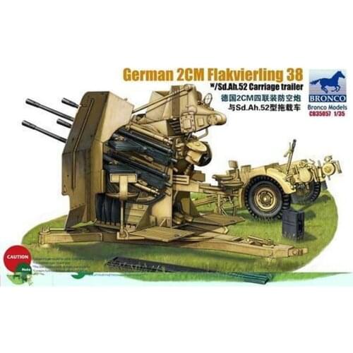 BRONCO CB35057 1/35 German 2cm Flakvierling 38 w/Sd.Ah.52 Carriage Trailer - Scale Model Kit