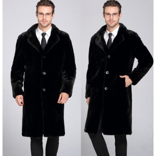 Autumn black faux fur mink leather long coats mens winter thicken warm leather coat men slim jackets jaqueta de couro fashion