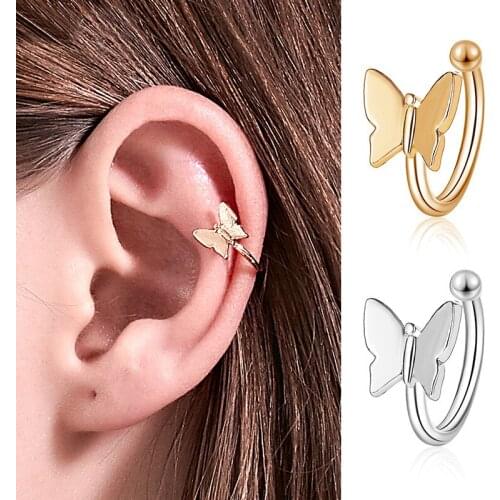 Fine Me Simple Butterfly Clip Earring 1 pcs Geometric Alloy U-shaped Ear Clip for Women No-ear-hole Jewelry Accessories