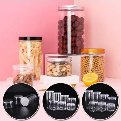 Transparent Plastic Food Storage Cans Sealed Packaging Cans with PET Aluminum Lid Dried Fruit Tea Sugar Snack Grains Beakers