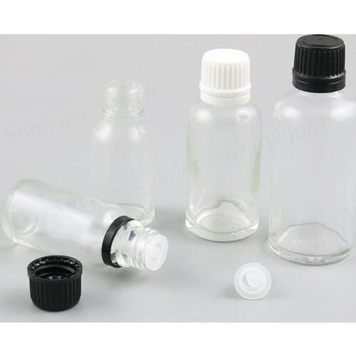 20pcs 5ml 10ml 20ml 30ml 50ml 100ml Clear Amber Essential Oil Bottle Flint Glass Cosmetic Bottle with Plastic Screw Cap 1oz1/2oz