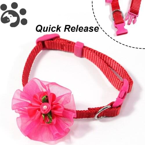 Kitten Adjustable Collar for Cat Solid Nylon Flower Red Dog Collars for Small Dogs Puppy Bowknot for Neko Necklace MP0045