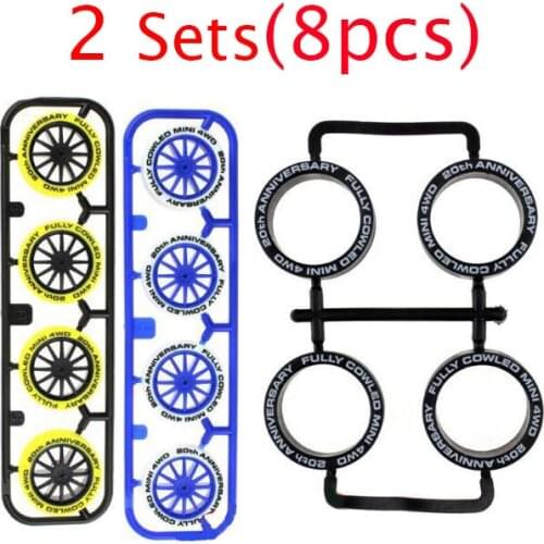 Free Shipping 2 Sets(8 Pcs) Middle Diameter Rubber Tires Skin / Wheel Hubs with Lettering Spare Parts for Tamiya Mini 4WD RC Car