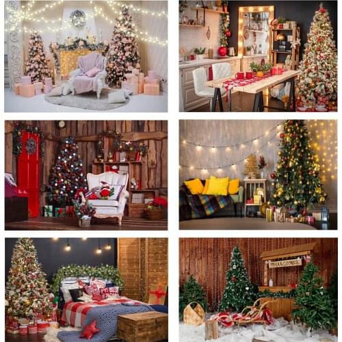 Christmas Fireplace Backdrop Photography Christmas Tree Wreath Vintage Rustic Wood Wall Xmas Photo Background Winter Photocall