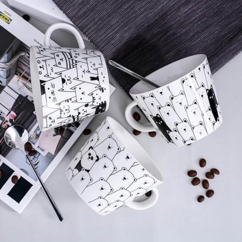 Hand-painted Cat, Dog And Panda Print With Cover Scoop Lovely Simple Ceramic Breakfast Mug Milk Coffee Mug