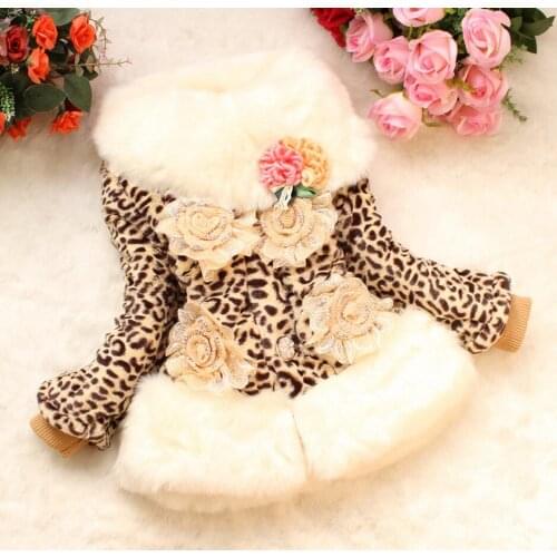 Childrens Faux Fur Coat Leopard Fur Princess outerwear Jacket Winter Outerwear Thickening peony flower Pattern Girls Fur Coat