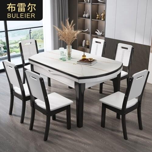 Modern simple Nordic chair rock plate glass steel stone retractable table dining room