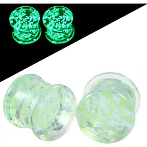 Hot Sale Pair Glass Green Ear Plug and Tunnels Piercing Glow in Dark Ear Gauges Expander Stretcher Sexy Body Jewelry 5mm-14mm