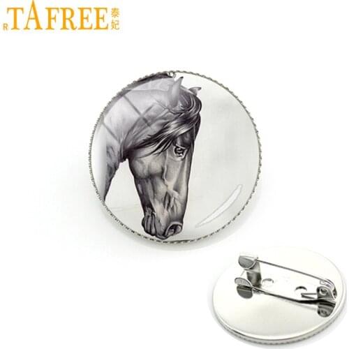 TAFREE Horse Stock Vector Brooch vintage Mass effect Pins art picture glass animals simple cabochon special jewelry A12