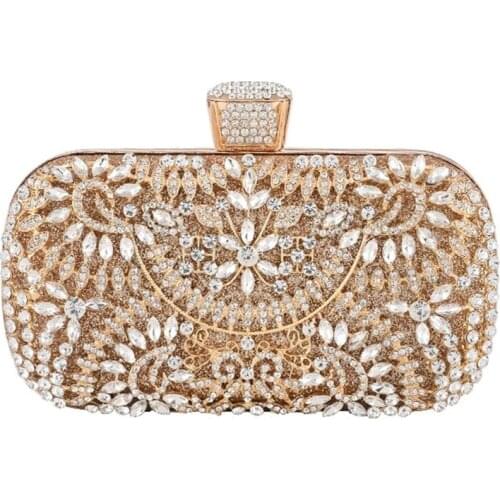 2021 Diamond Evening Clutch Bags For Women Wedding Golden Clutch Purse Chain Shoulder Bag Small Party Handbag With Metal Handle